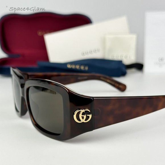Gucci Women Sunglasses Dark Havana Brown Rectangle GG1403S 002 BRAND NEW